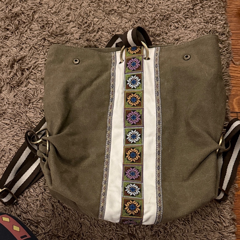 Embroidered Olive Green Backpack